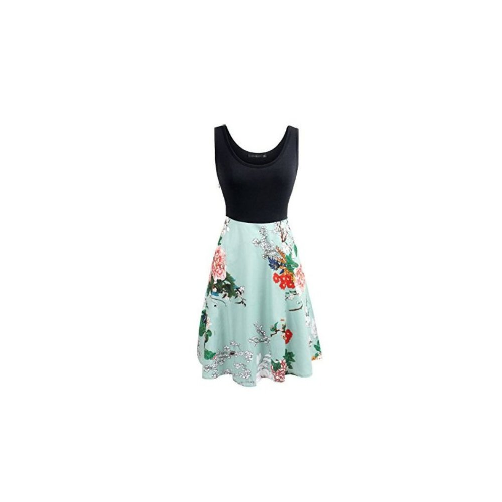 Simier Fairy Women's Scoop Neck Pockets Floral Print Swing Casual Work Dress